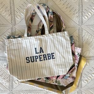 Set of (5) SEZANE French Tote Bags - Pangea, Corduroy, Stripe, Floral